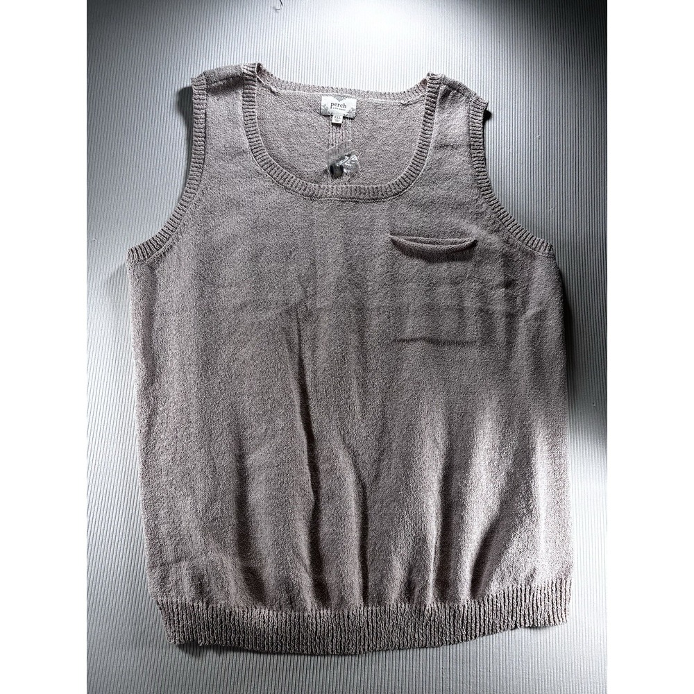 Perch Womens Tan Knit Sleeveless Button Back Sweater Vest Top Size XXL Preppy‎